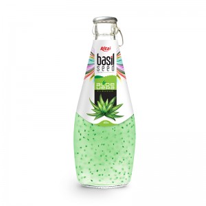 Supplier 290ml Glass Bottle Basil Seed Drink With Aloe Vera  