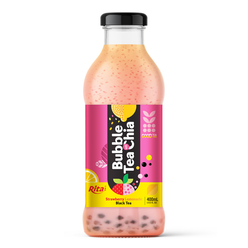 Bubble Tea with Chia 400ml glass bottle Strawberry